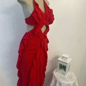 Women's Red Ruffle Cutout Dress